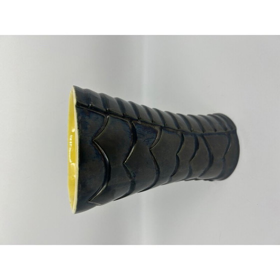 Image 1 of Schwarze Keramikvase mit grafischem Dekor, 1950