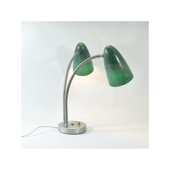 Image 1 of Amerikanische Vintage-Lampe mit doppeltem Glasfaserschirm, 1940-1950