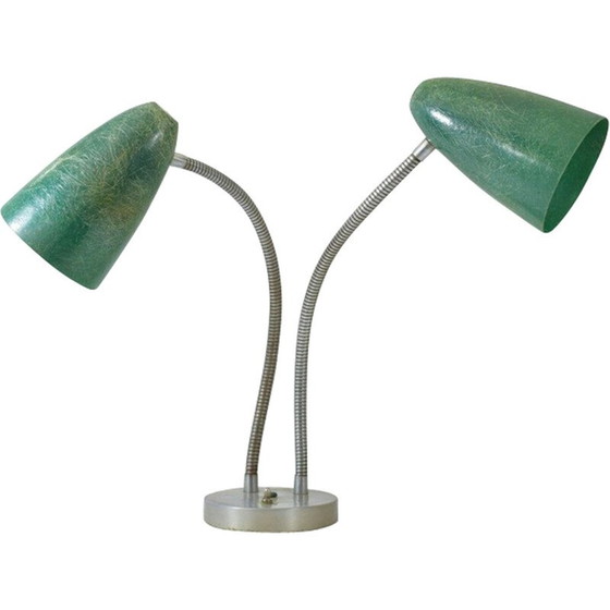 Image 1 of Amerikanische Vintage-Lampe mit doppeltem Glasfaserschirm, 1940-1950