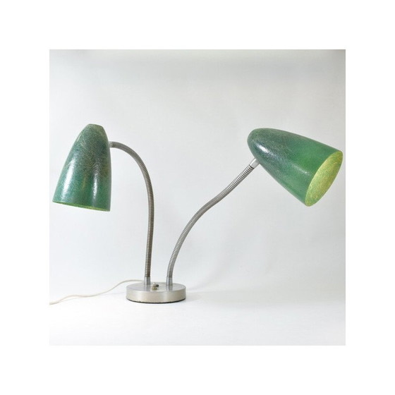 Image 1 of Amerikanische Vintage-Lampe mit doppeltem Glasfaserschirm, 1940-1950