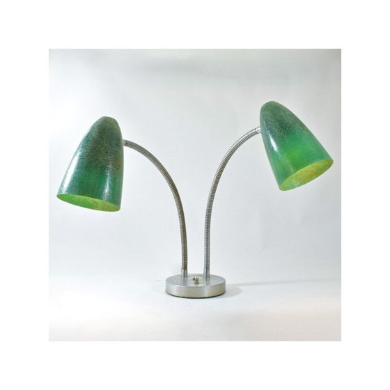 Image 1 of Amerikanische Vintage-Lampe mit doppeltem Glasfaserschirm, 1940-1950