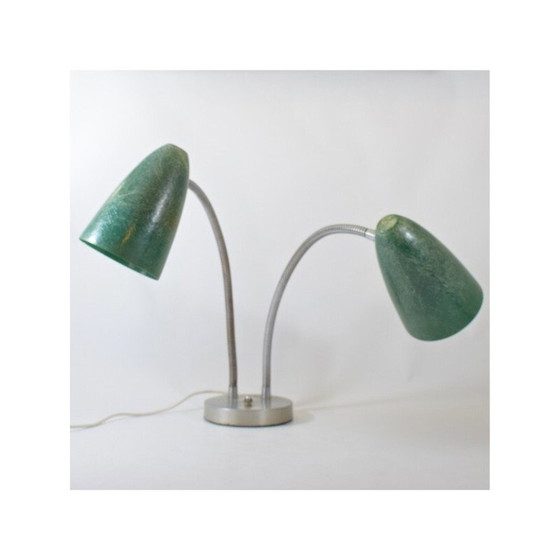 Image 1 of Amerikanische Vintage-Lampe mit doppeltem Glasfaserschirm, 1940-1950