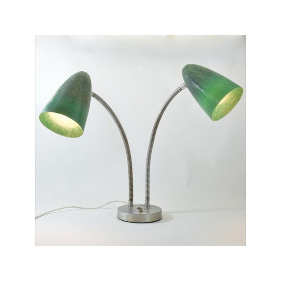 Image 1 of Amerikanische Vintage-Lampe mit doppeltem Glasfaserschirm, 1940-1950