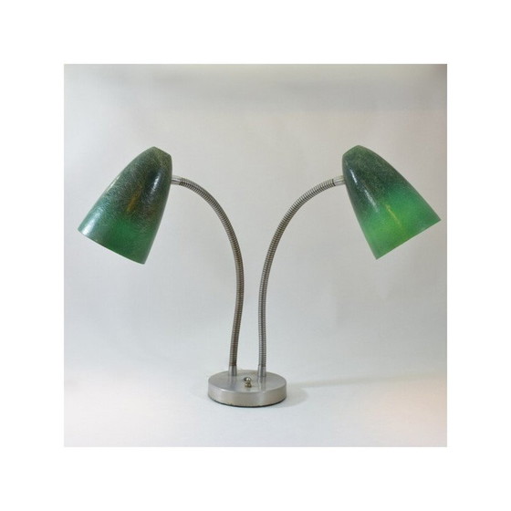 Image 1 of Amerikanische Vintage-Lampe mit doppeltem Glasfaserschirm, 1940-1950