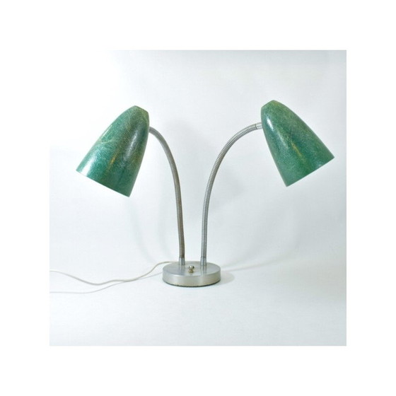 Image 1 of Amerikanische Vintage-Lampe mit doppeltem Glasfaserschirm, 1940-1950
