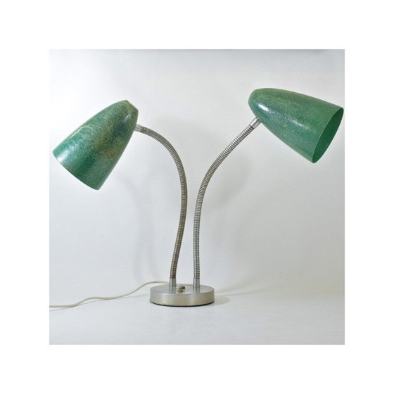 Image 1 of Amerikanische Vintage-Lampe mit doppeltem Glasfaserschirm, 1940-1950