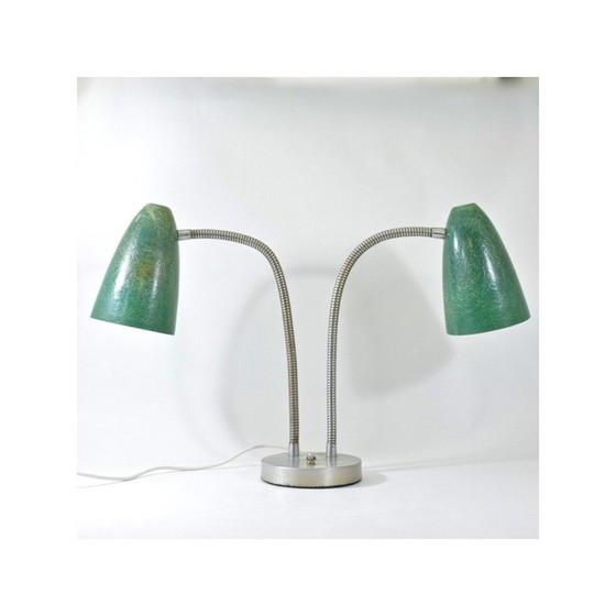 Image 1 of Amerikanische Vintage-Lampe mit doppeltem Glasfaserschirm, 1940-1950