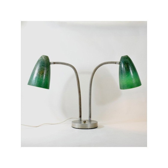 Image 1 of Amerikanische Vintage-Lampe mit doppeltem Glasfaserschirm, 1940-1950