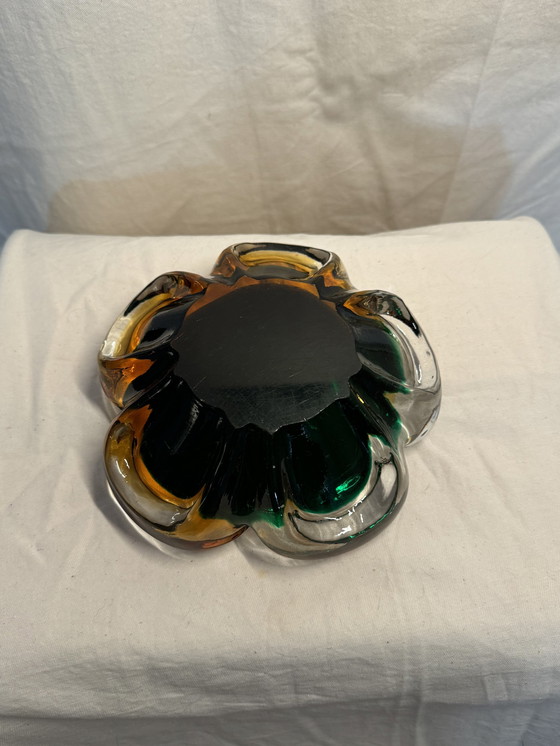 Image 1 of Vintage Blume Aschenbecher/Schale in grün-gelb