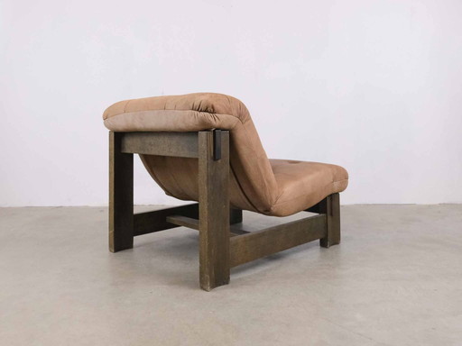 2X-Set Vintage Brutalist Leather Lounge Chair Midcentury 