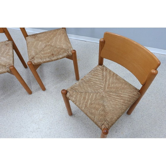 Image 1 of Satz von 4 vintage Holzstühlen mit Strohsitzen, 1970er Jahre