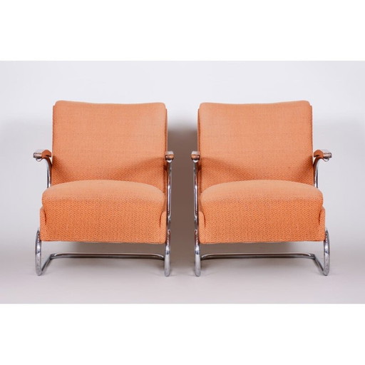 Ein Paar orangefarbene Bauhaus-Sessel von Marcel Breuer für Mucke Melder, 1930er Jahre