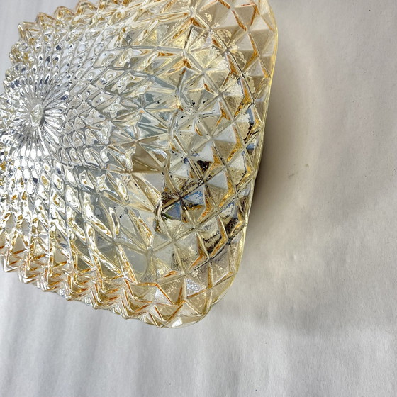 Image 1 of Wand- Deckenleuchte Glas Bernsteinfarben Gold 1970 1980