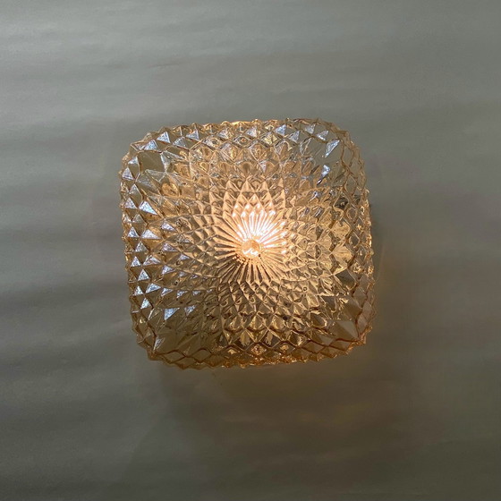 Image 1 of Wand- Deckenleuchte Glas Bernsteinfarben Gold 1970 1980