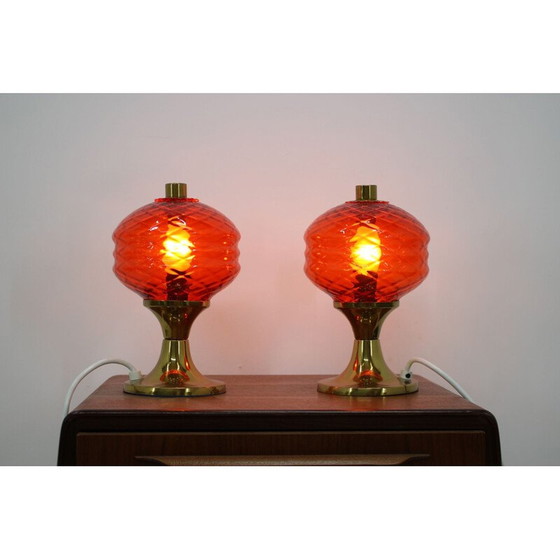 Image 1 of Paar alte Tischlampen aus Glas, Tschechoslowakei 1960