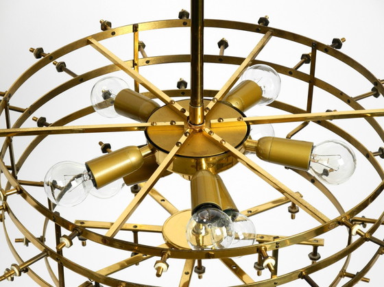 Image 1 of Sehr seltene große schwere 1970er Messing Kristallglas Blume Deckenleuchte von Ernst Palme in sehr gutem Originalzustand