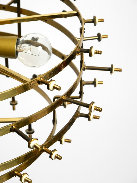 Image 1 of Sehr seltene große schwere 1970er Messing Kristallglas Blume Deckenleuchte von Ernst Palme in sehr gutem Originalzustand