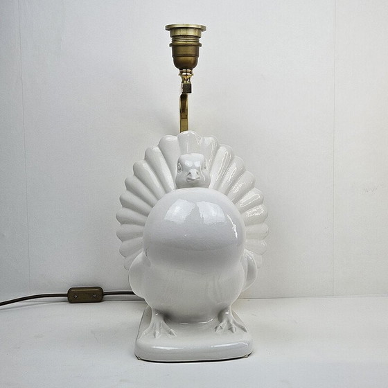 Image 1 of Vintage Taube Tischlampe aus Porzellan und Messing, Italien 1970