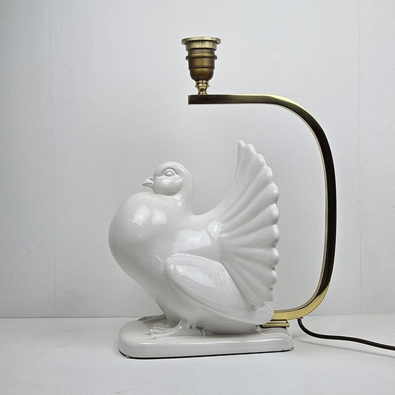 Image 1 of Vintage Taube Tischlampe aus Porzellan und Messing, Italien 1970