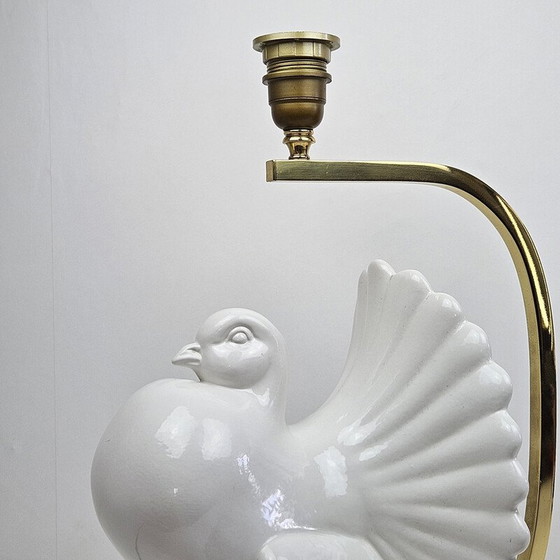 Image 1 of Vintage Taube Tischlampe aus Porzellan und Messing, Italien 1970