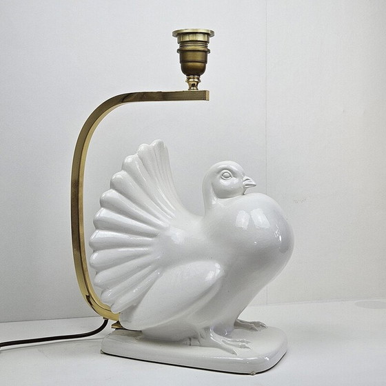Image 1 of Vintage Taube Tischlampe aus Porzellan und Messing, Italien 1970