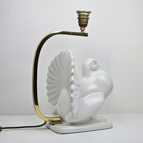 Image 1 of Vintage Taube Tischlampe aus Porzellan und Messing, Italien 1970