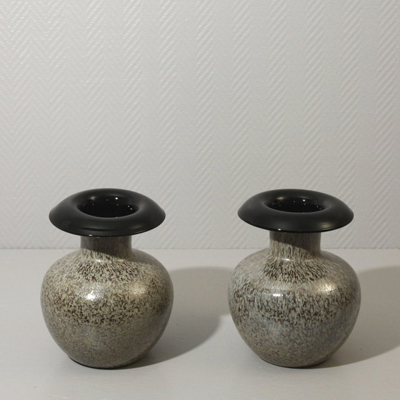 Image 1 of Paar Große Vasen Vintage Geblasenes Glas Gesprenkelt Irisiert