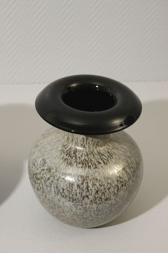 Image 1 of Paar Große Vasen Vintage Geblasenes Glas Gesprenkelt Irisiert