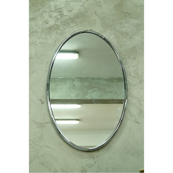 Image 1 of Ovaler Spiegel aus verchromtem Metall, Italien 1970