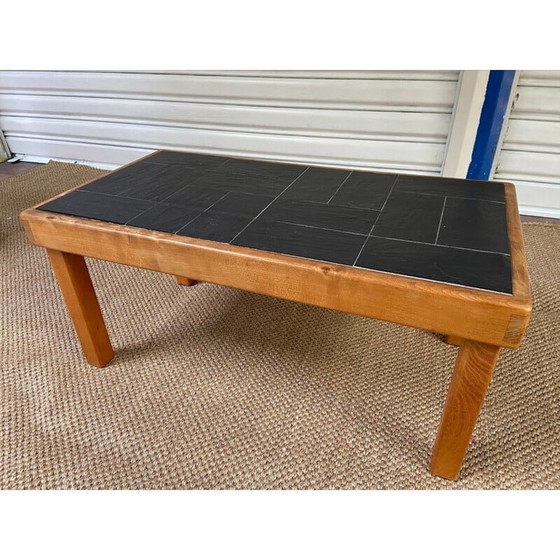 Image 1 of Alter Beistelltisch aus Ulme und Schiefer von Pierre Chapo, 1980