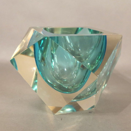 Schale aus facettiertem Muranoglas von Flavio Poli, 1950