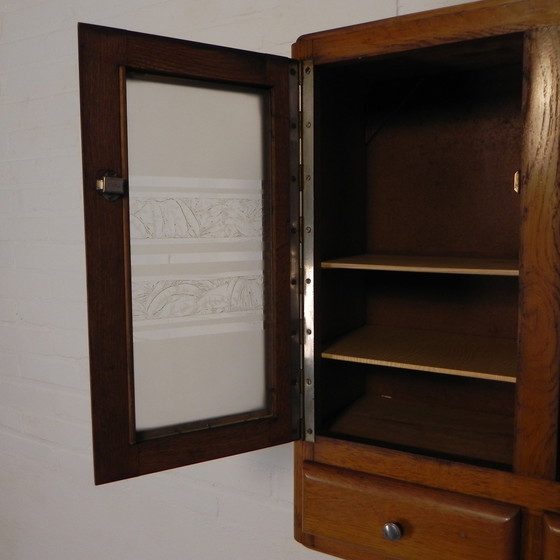 Image 1 of Hängeschrank mit 2 Türen mit Figurenglas und 2 Schubladen, 50er Jahre