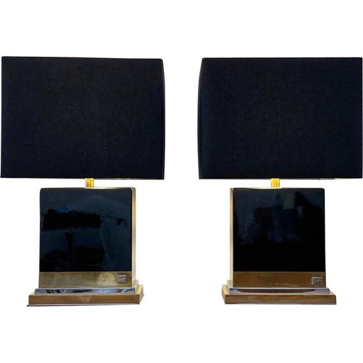 Paar schwarz lackierte Vintage-Lampen von Jean Claude Mahey, 1970