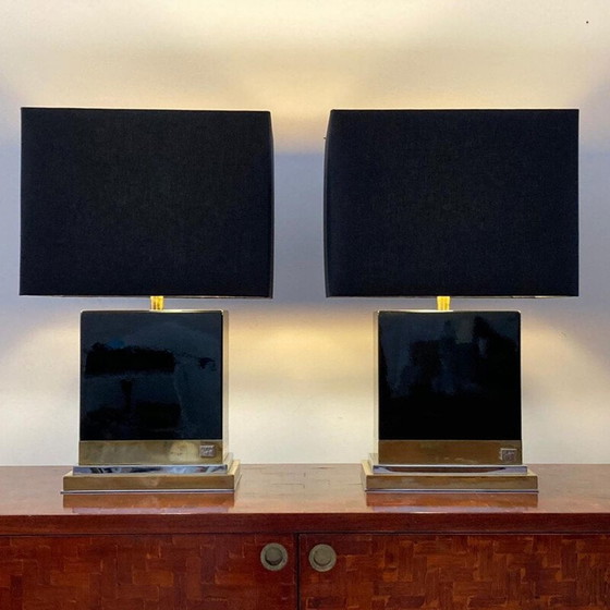 Image 1 of Paar schwarz lackierte Vintage-Lampen von Jean Claude Mahey, 1970