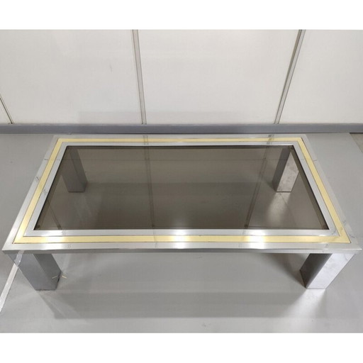 Dewulf Belgochrome Vintage Couchtisch in Gold und Chrom mit Rauchglas