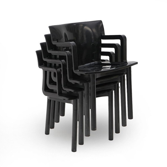 Image 1 of Satz von 4 Stühlen Modell "4870" aus schwarzem Kunststoff von Anna Castelli für Kartell, Italien 1980