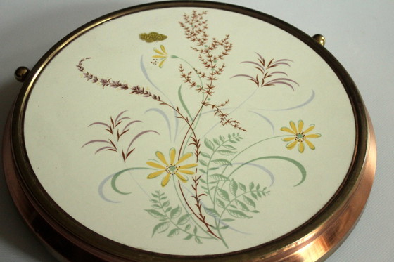 Image 1 of 1950S Drehbare Tortenplatte Mit Kupfermontur Rund Auf Fuß