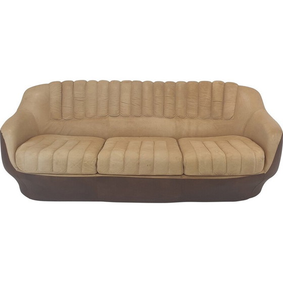 Image 1 of Vintage Leder 3-Sitz Club Sofa, Italien 1970er