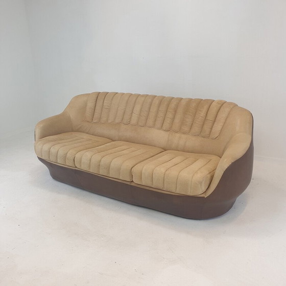 Image 1 of Vintage Leder 3-Sitz Club Sofa, Italien 1970er