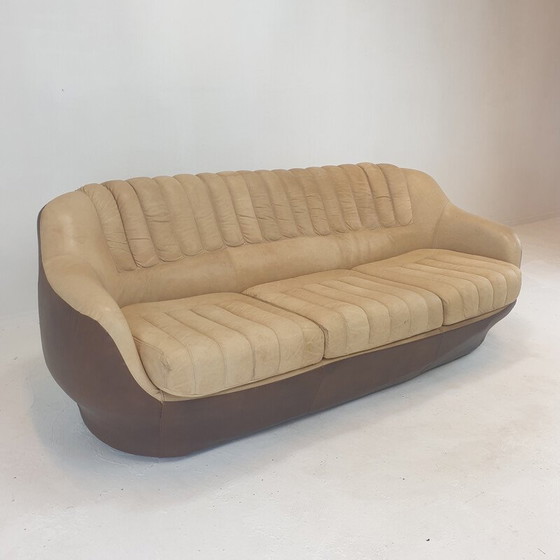 Image 1 of Vintage Leder 3-Sitz Club Sofa, Italien 1970er