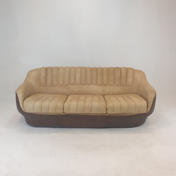 Image 1 of Vintage Leder 3-Sitz Club Sofa, Italien 1970er