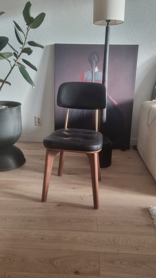 Stellar Works Utility Chair 1 X Schwarzes Leder/Walnussholz