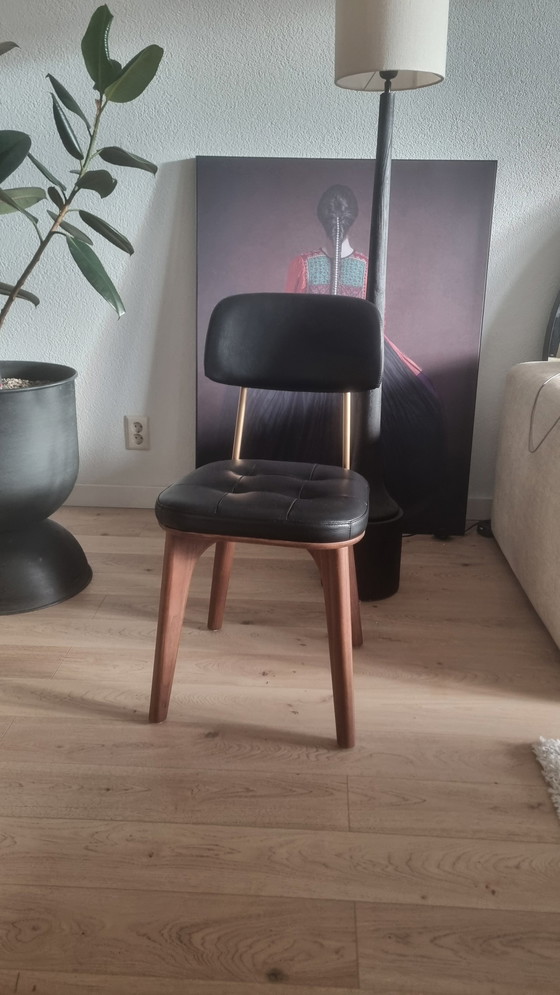 Image 1 of Stellar Works Utility Chair 1 X Schwarzes Leder/Walnussholz