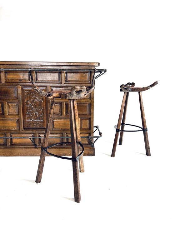 Image 1 of Brutalistische Bar + Barhocker '50