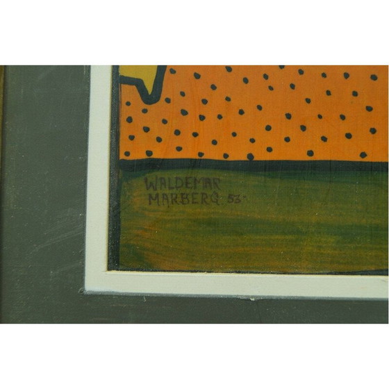 Image 1 of Gouache-Gemälde der skandinavischen Moderne von Waldemar Marberg, 1953