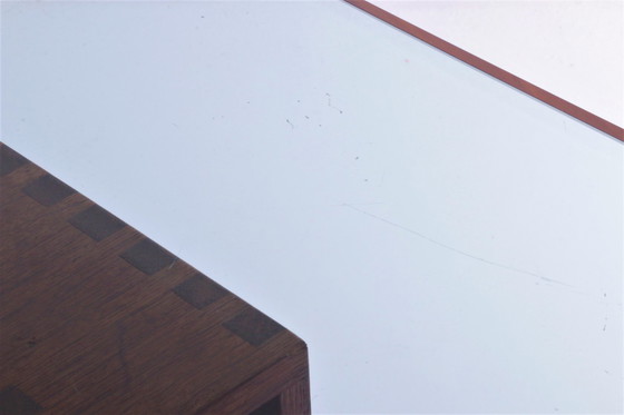 Image 1 of Französischer Brutalist Design Couchtisch aus Teakholz mit Glasplatte, 1970