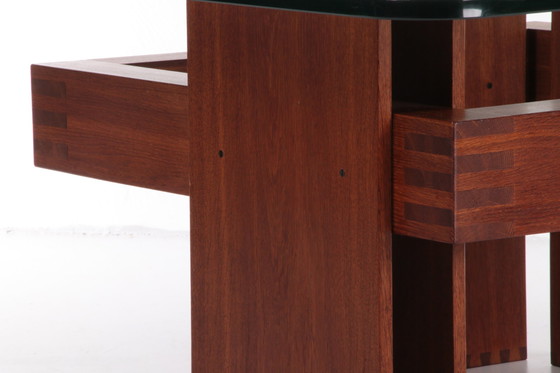 Image 1 of Französischer Brutalist Design Couchtisch aus Teakholz mit Glasplatte, 1970