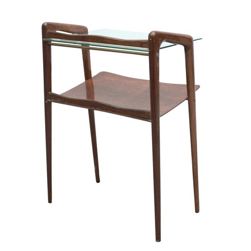 Vintage Beistelltisch aus Holz und Glas, Italien 1960