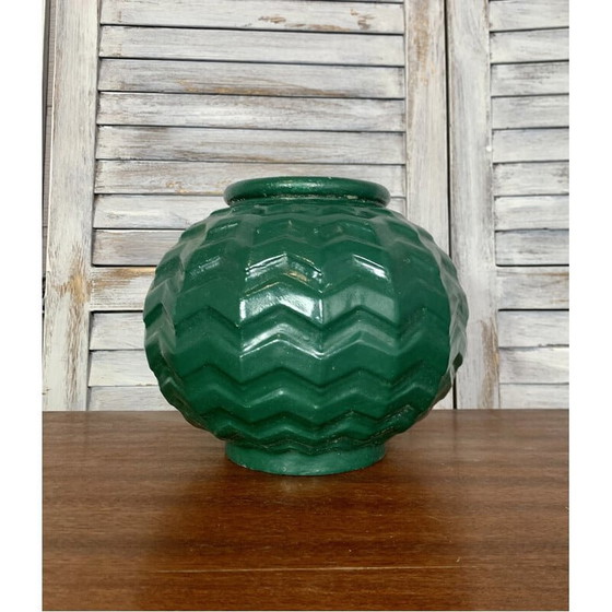 Image 1 of Vintage Art Deco Kugelvase aus emailliertem Gusseisen, Frankreich 1950er Jahre