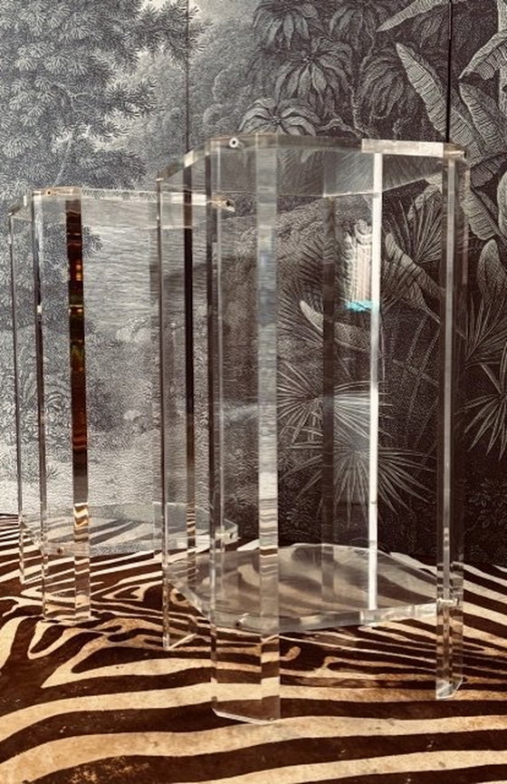 Image 1 of Set Plexiglas Lucite Piebald Pflanztische Konsolen Sockel Beistelltische